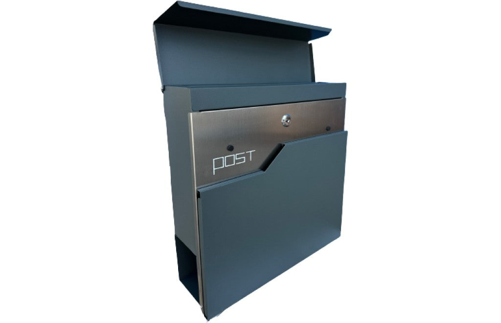 Galvanized steel mailbox, modern design, anthracite gray and silver, 26-026