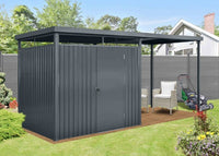 Garden shed with integrated pergola, galvanized steel, code: 30-000/30-001