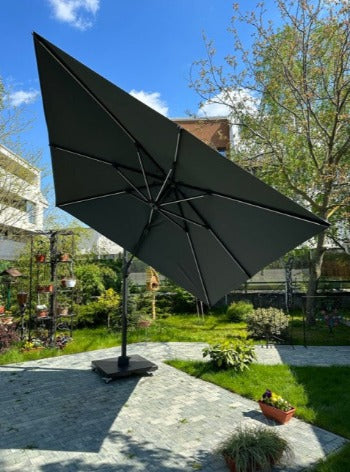 Parasol 3x3m for terrace and garden, aluminium, foldable, color anthracite grey, including plastic support, 23-770/23-780